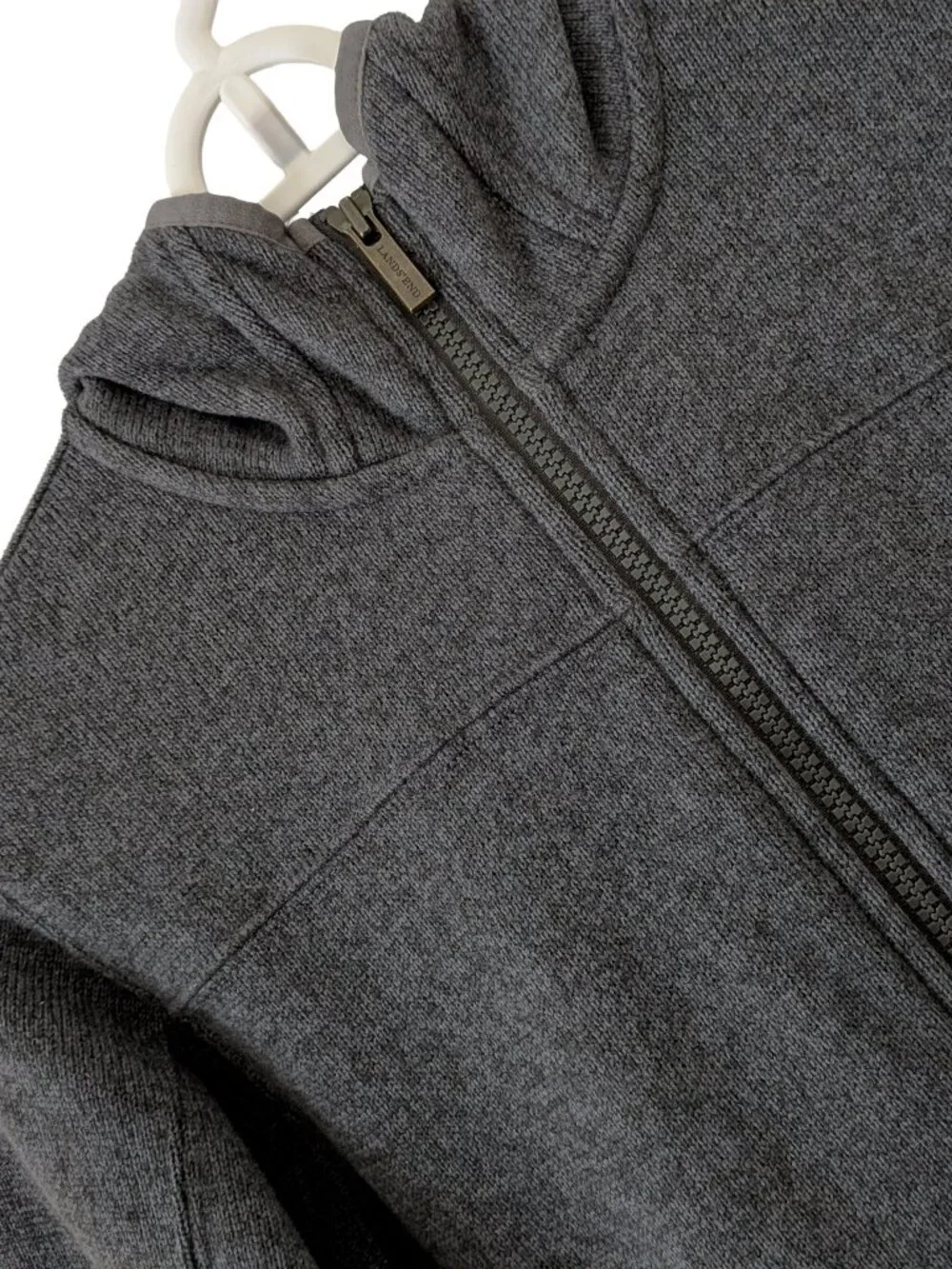 Lands' End Sweater/Fleece Jacket, Full-Zip w/Hood, Gray Heather, Boy's 10-12 (M)